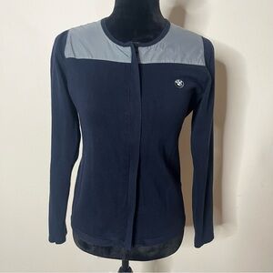 BMW Women’s Navy Blue Cotton Gray Nylon Panel Full Zip Logo Cardigan Sweater‎ M